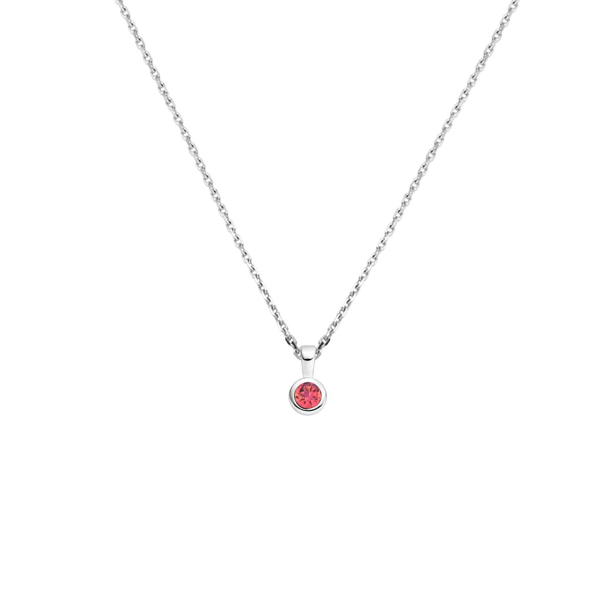 Gerhodineerd 925 zilveren collier met een ronde roze toermalijn als hanger.