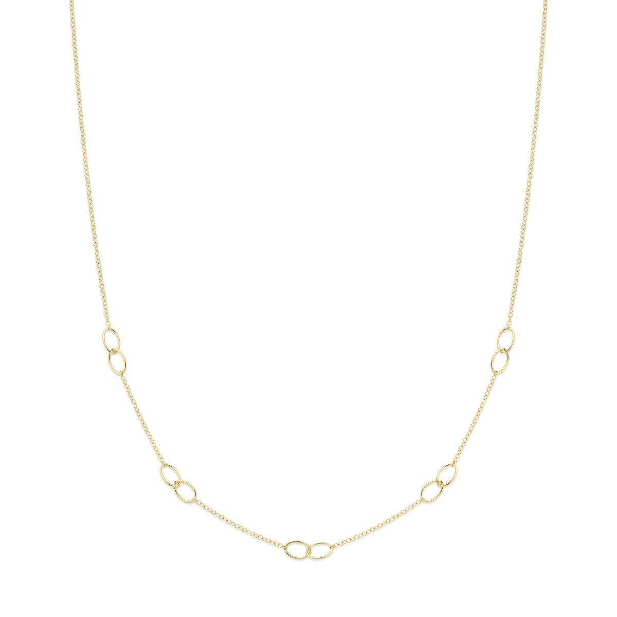 14k geelgouden ketting met ovale schakels in een verfijnde afwerking.