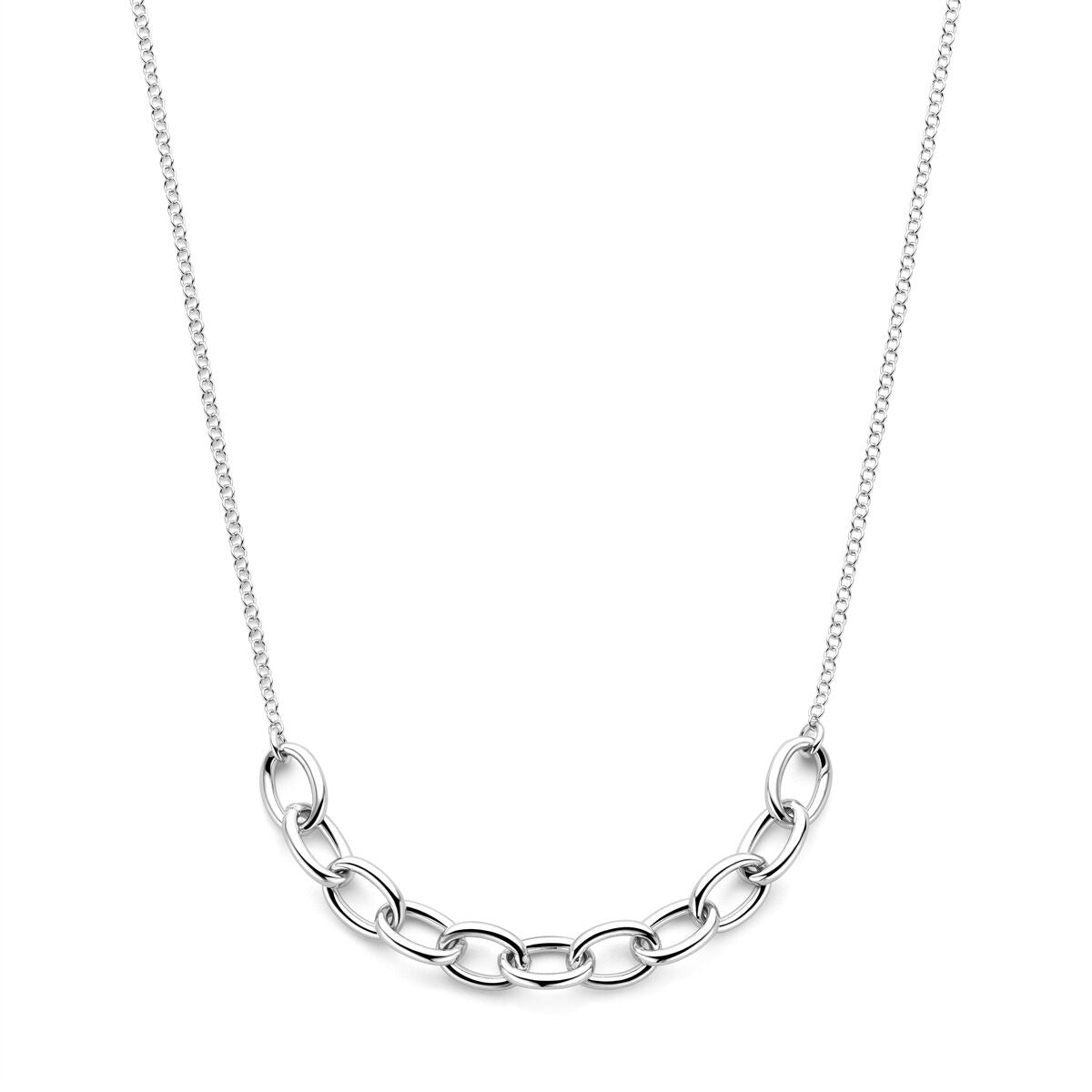 Collana in argento rodiato con maglie lucide.