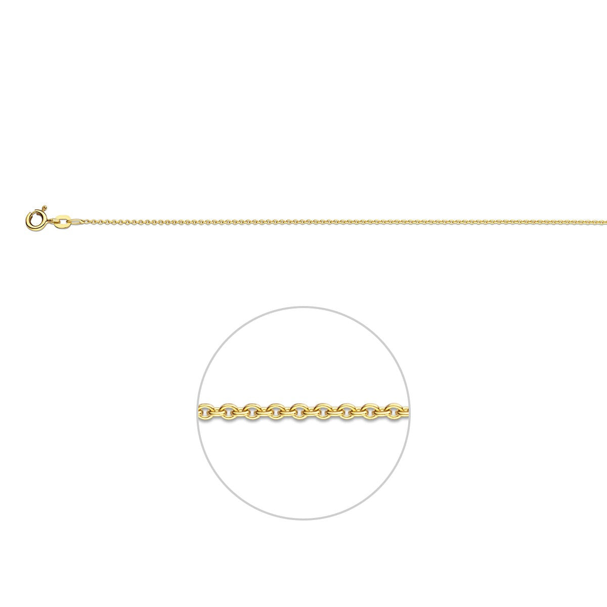 9k geelgouden anker ketting met een fijne schakelstructuur en een karabijnsluiting.