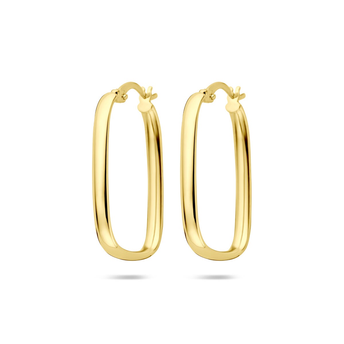 Orecchini alla creola in oro giallo 14k con forma rettangolare e finitura lucida.