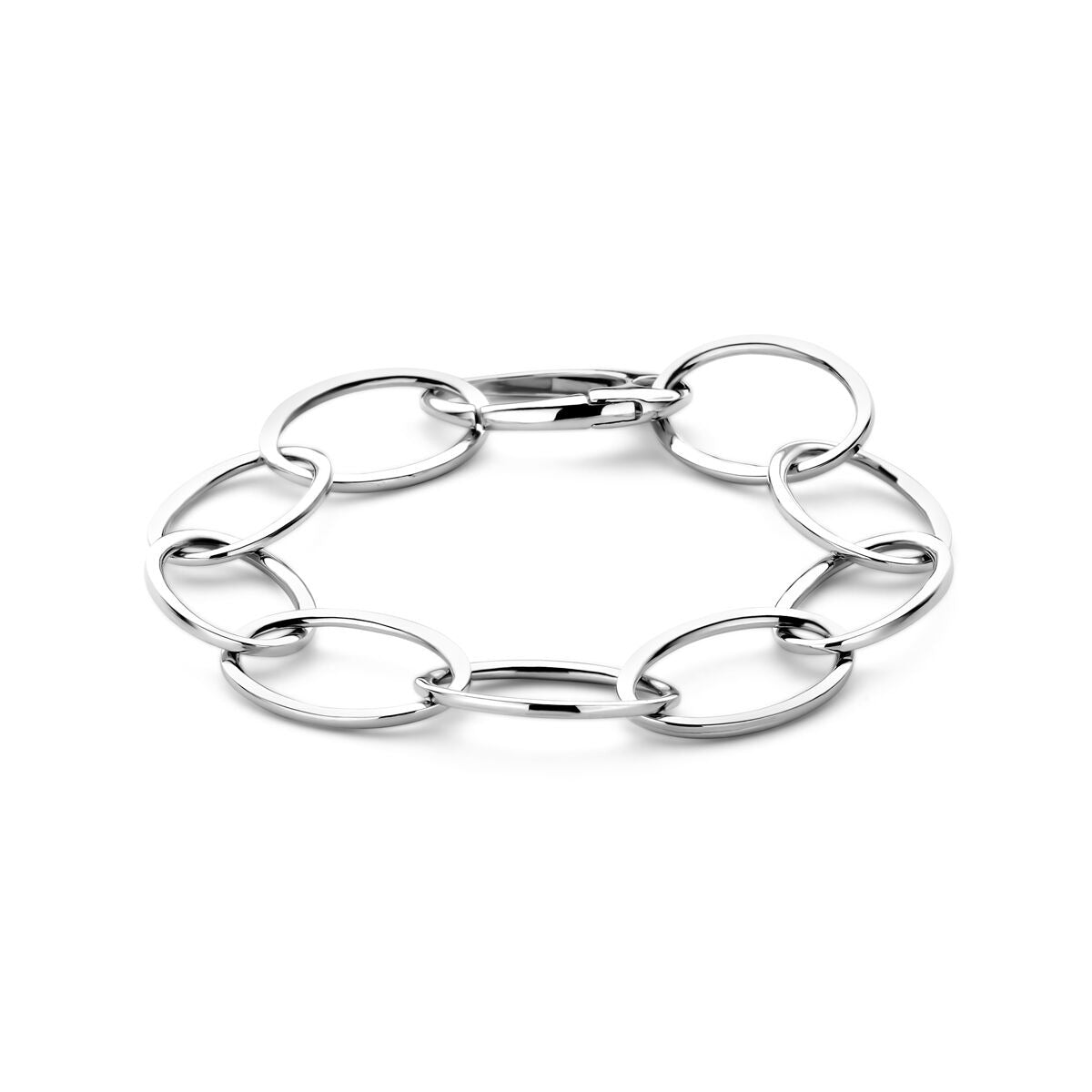 Zilveren gerhodineerde dames armband met anker schakels van 16 mm.
