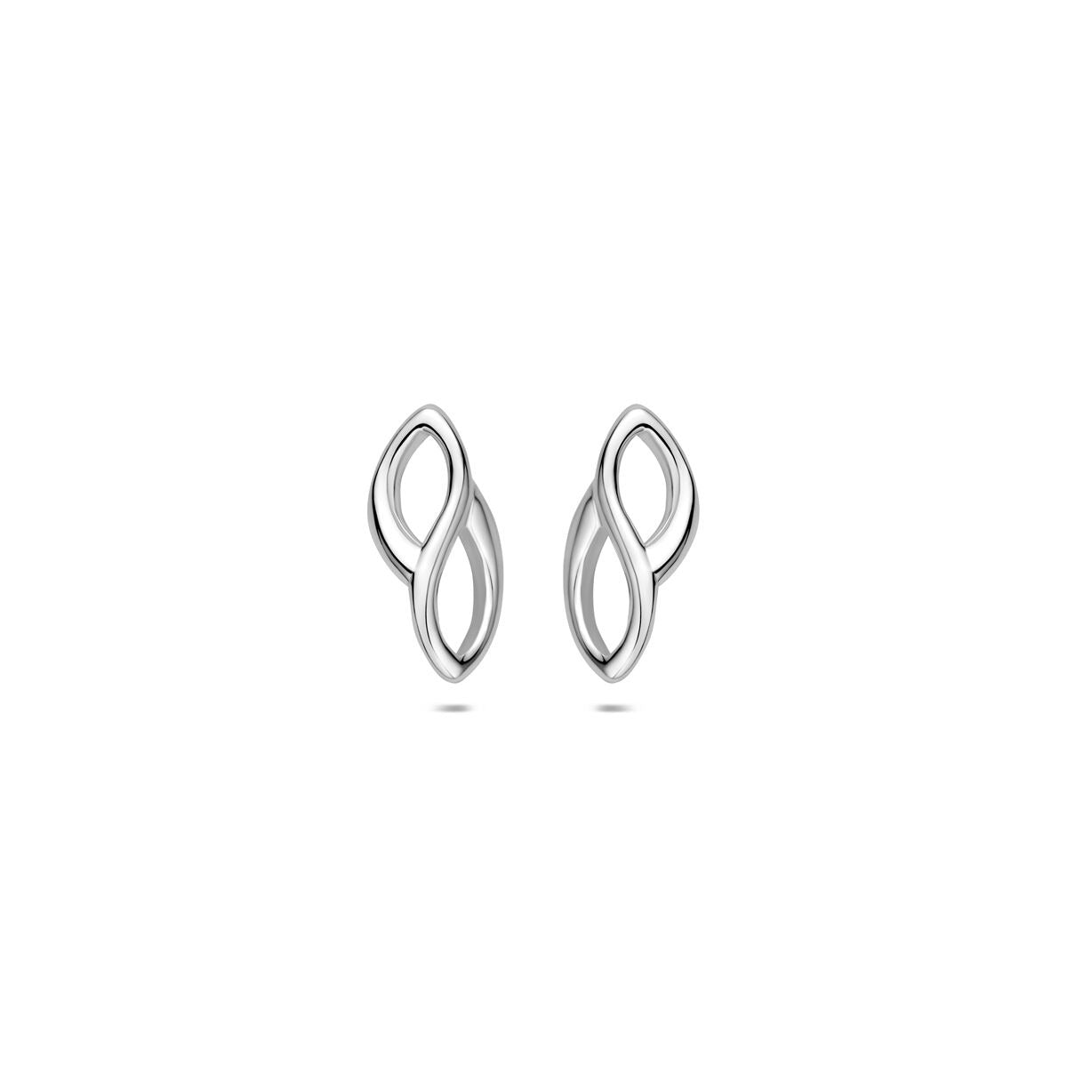 Orecchini in argento 925 rodiato con design a forma di infinito.