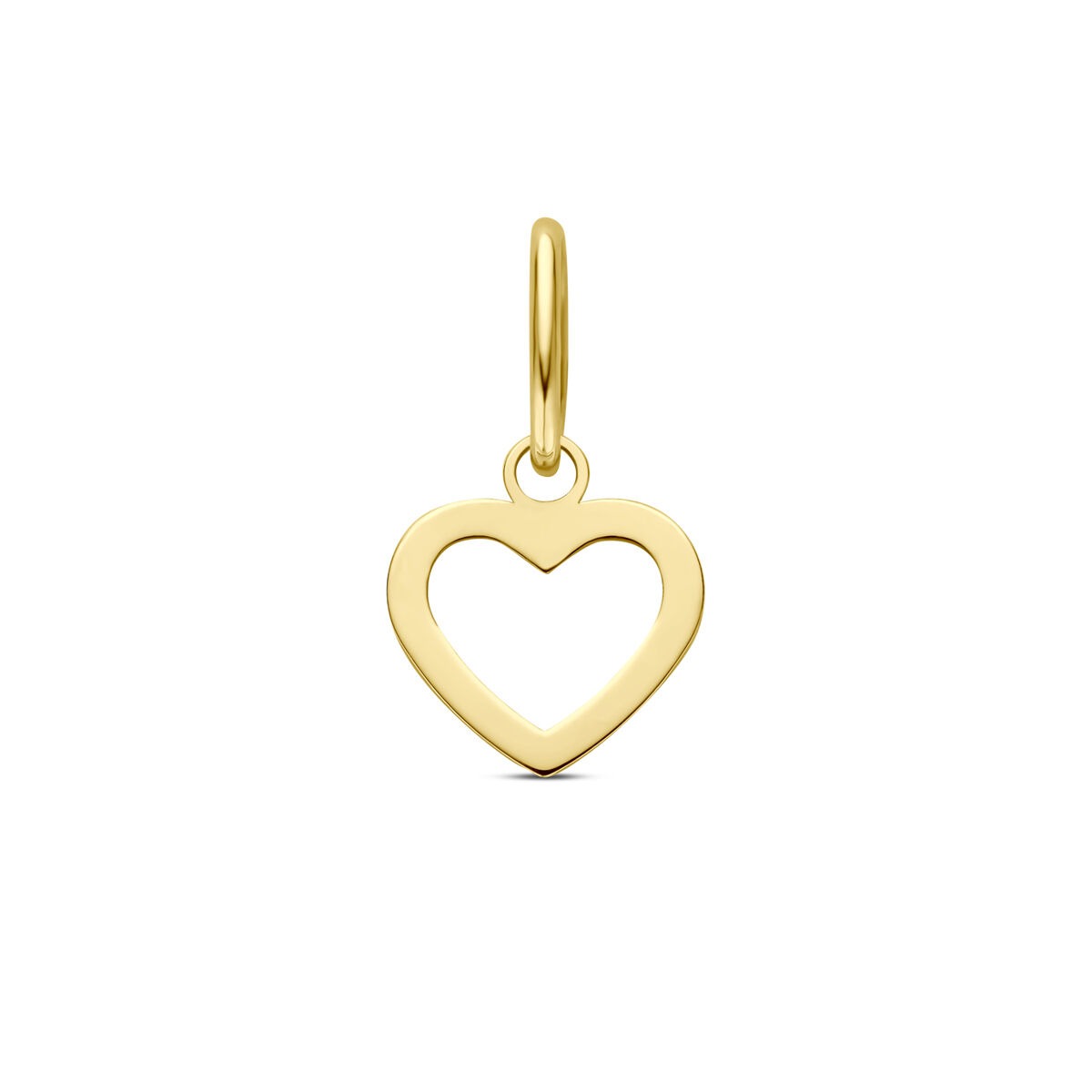 Ciondolo a forma di cuore in oro giallo 14k con un'apertura centrale.