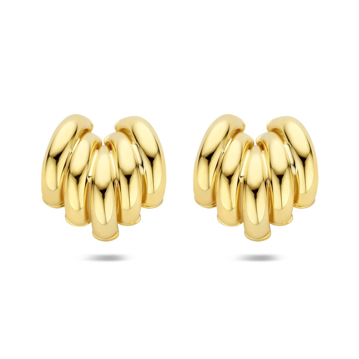 Orecchini a stecca in oro giallo 14k con design ondulato e lucido.