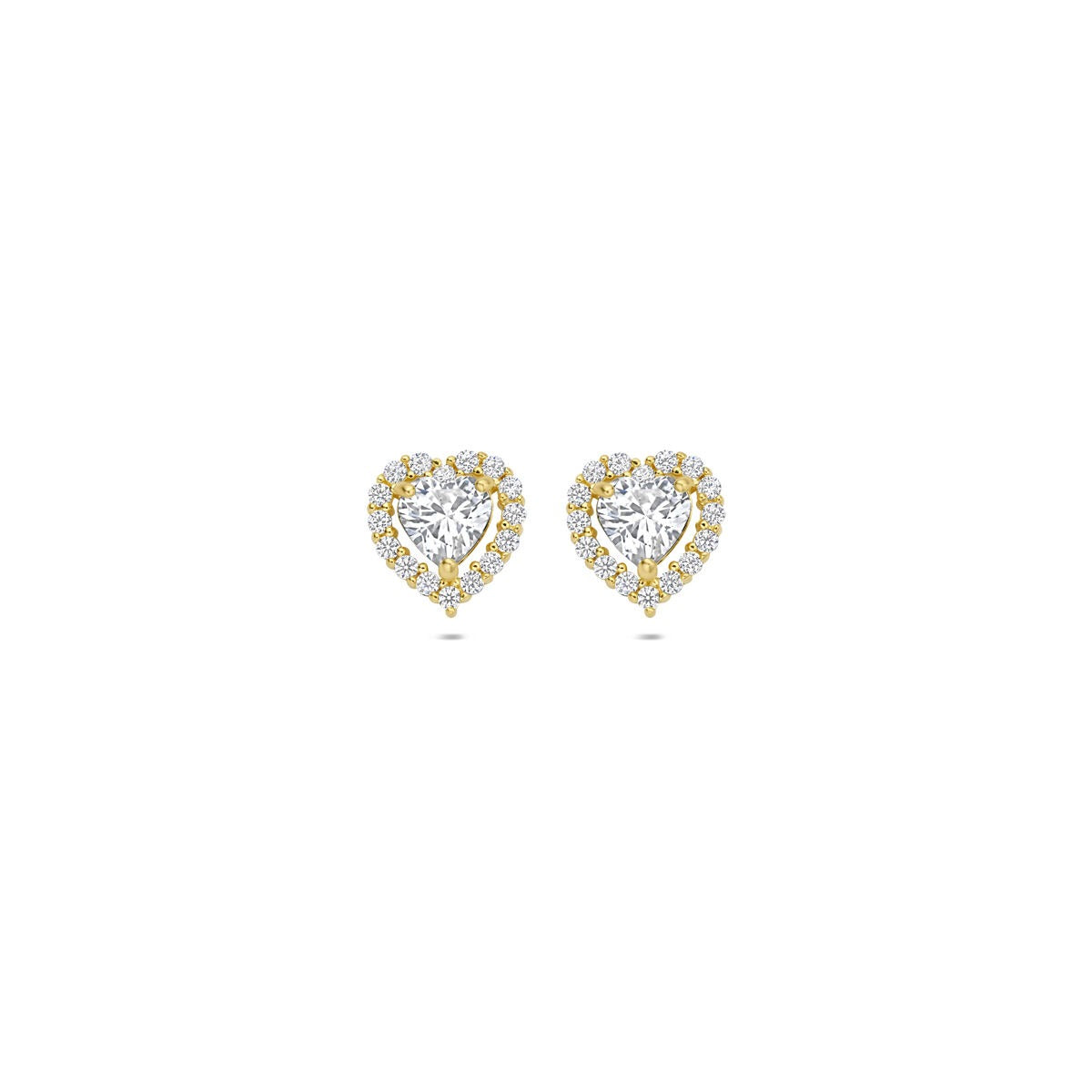 Orecchini a bottone in oro con cuore e zirconi – 14k, montatura entourage