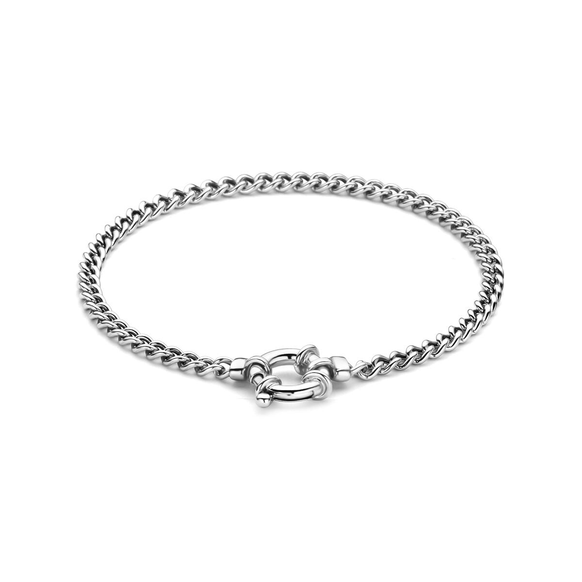 Bracciale in argento 925 rodiato con chiusura a molla a forma di ancora.