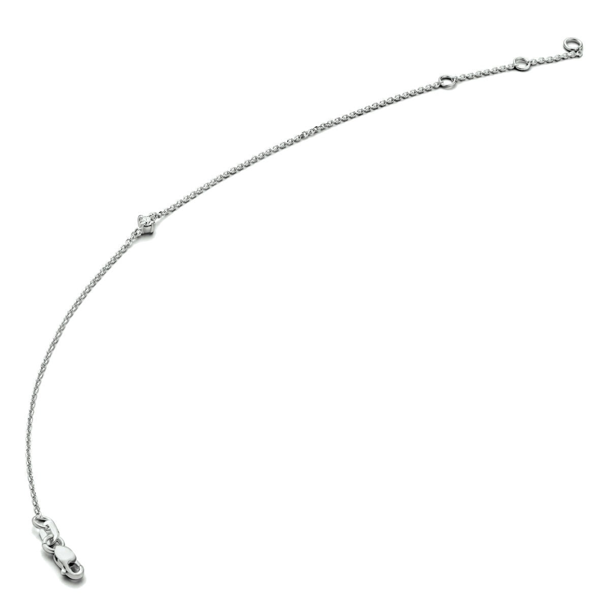 Bracciale in oro bianco 14k con diamante da 0,03 ct, design sottile e luminoso.