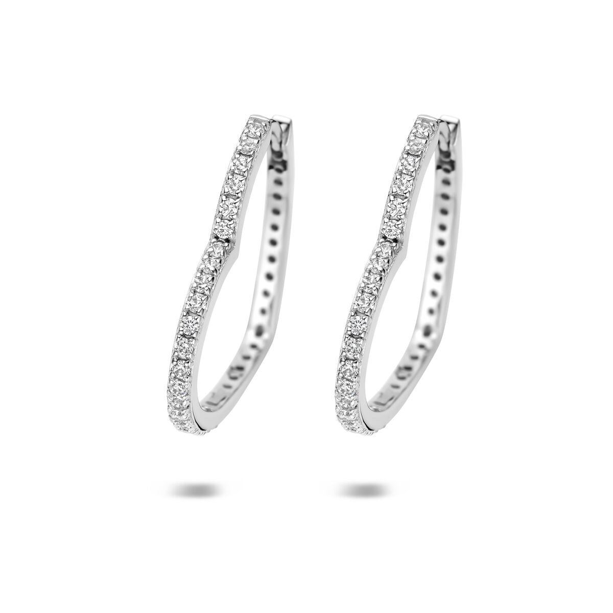 Orecchini a forma di cuore in argento 925 con zirconi, finitura rodiata.