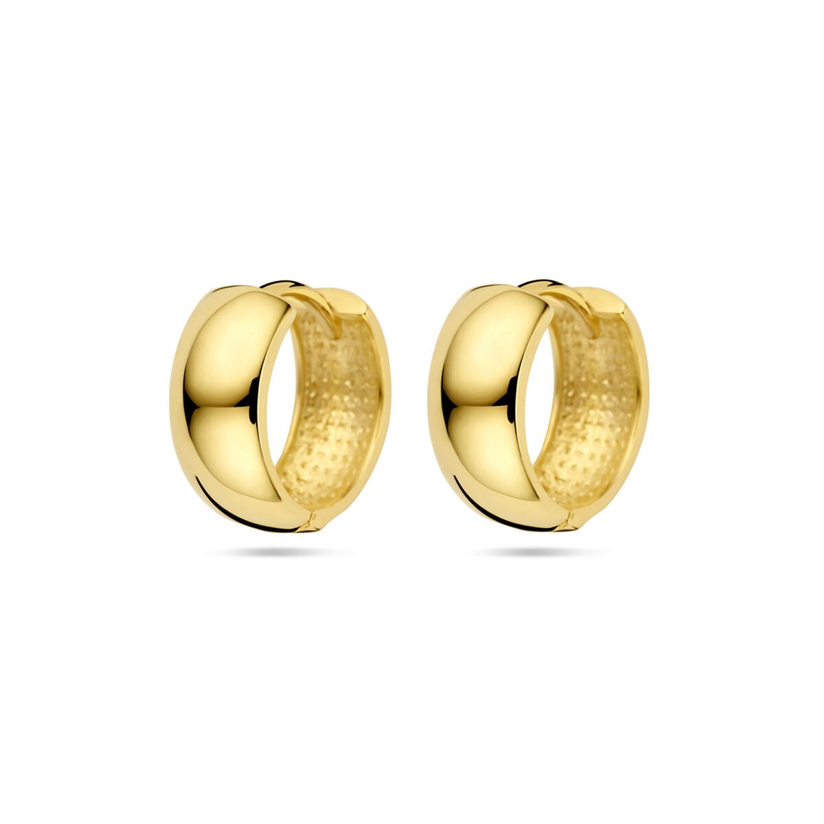 Orecchini alla creola in oro giallo 9k, dimensioni 13 x 5,5 mm, con finitura lucida.