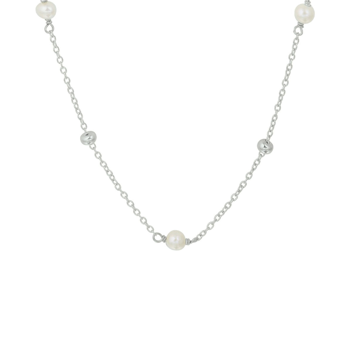 Collana in argento rodiato con perle, lunghezza 41 + 4 cm.
