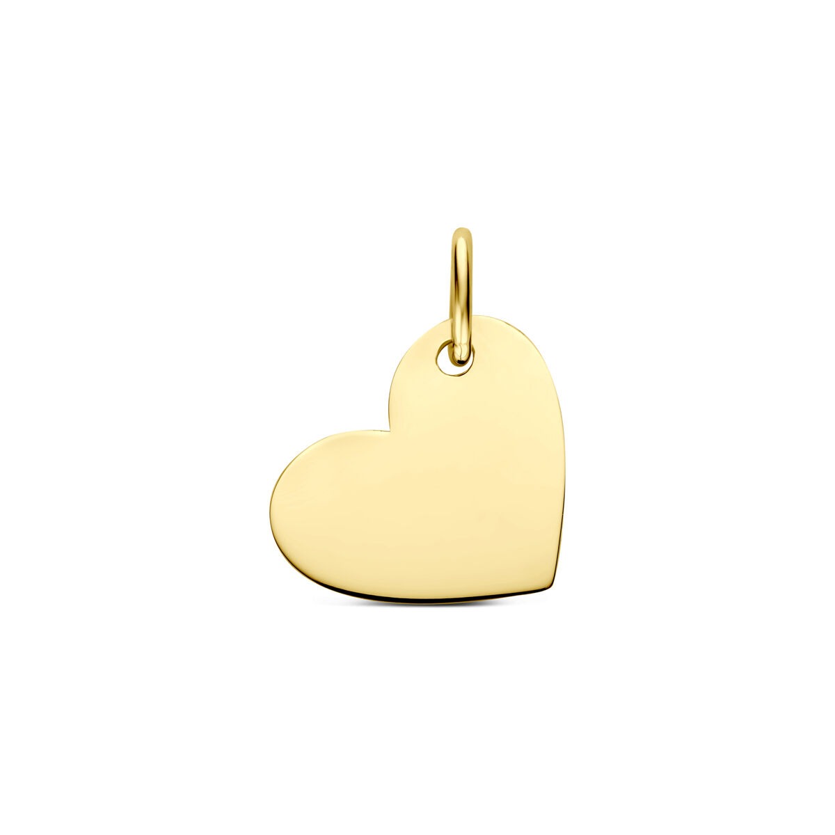 Ciondolo a forma di cuore in oro giallo 9k, dimensione 10 mm, superficie liscia e lucida.