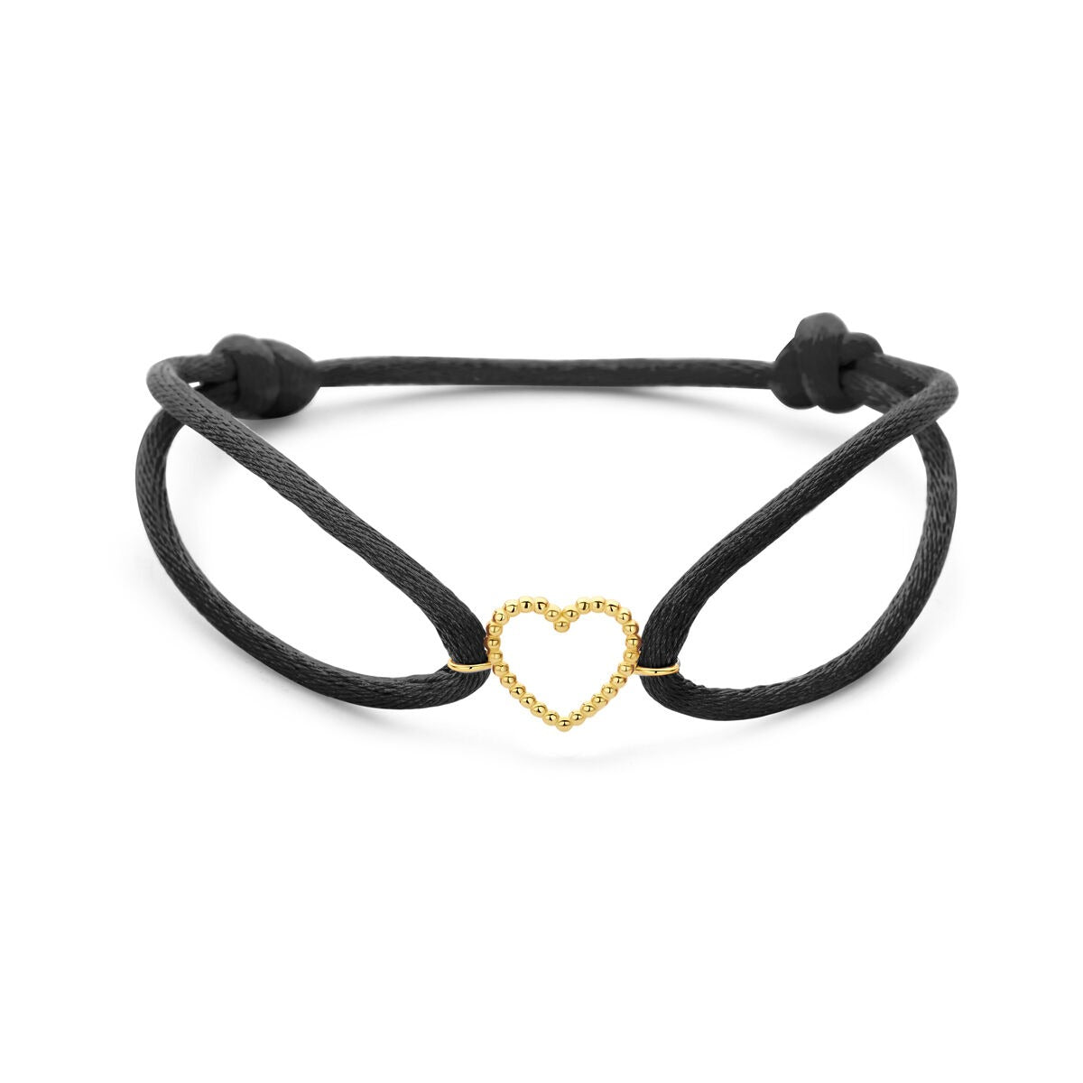 Bracciale in satin nero con cuore in oro 14k.