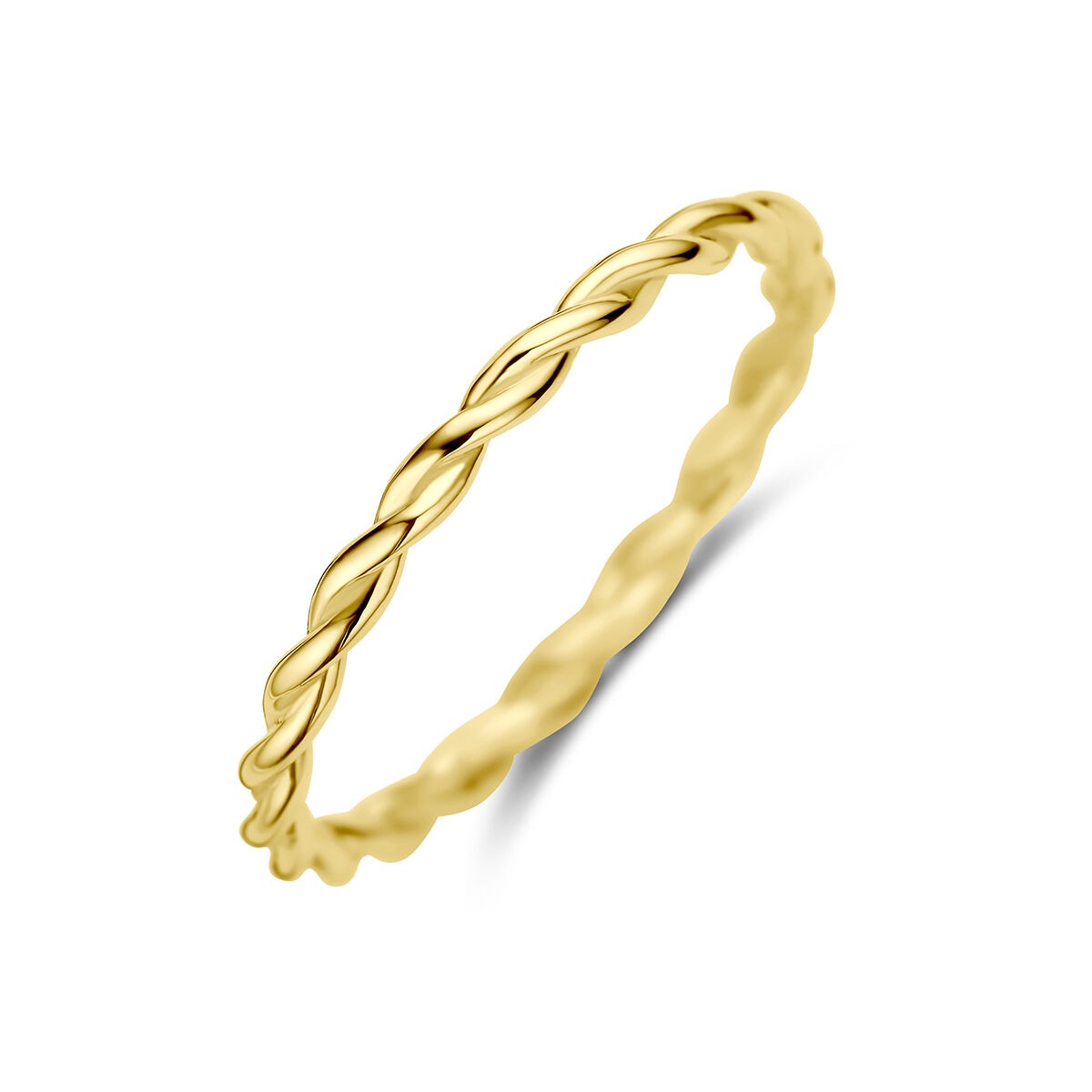 Anello in oro giallo 9 carati con design intrecciato e finitura lucida.