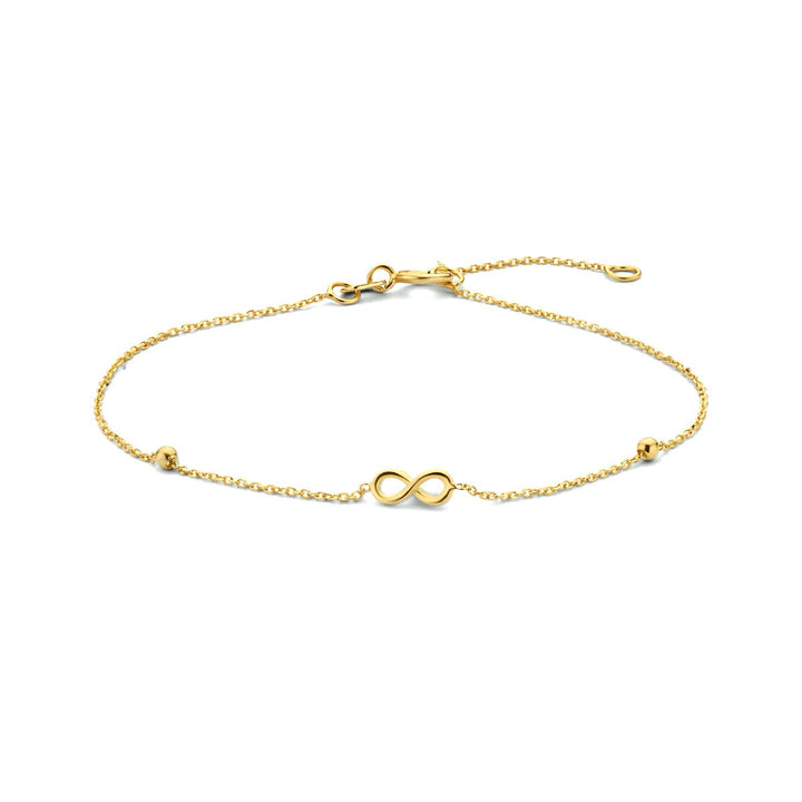 9k Geelgouden dames armband met infinity symbool en bolletjes
