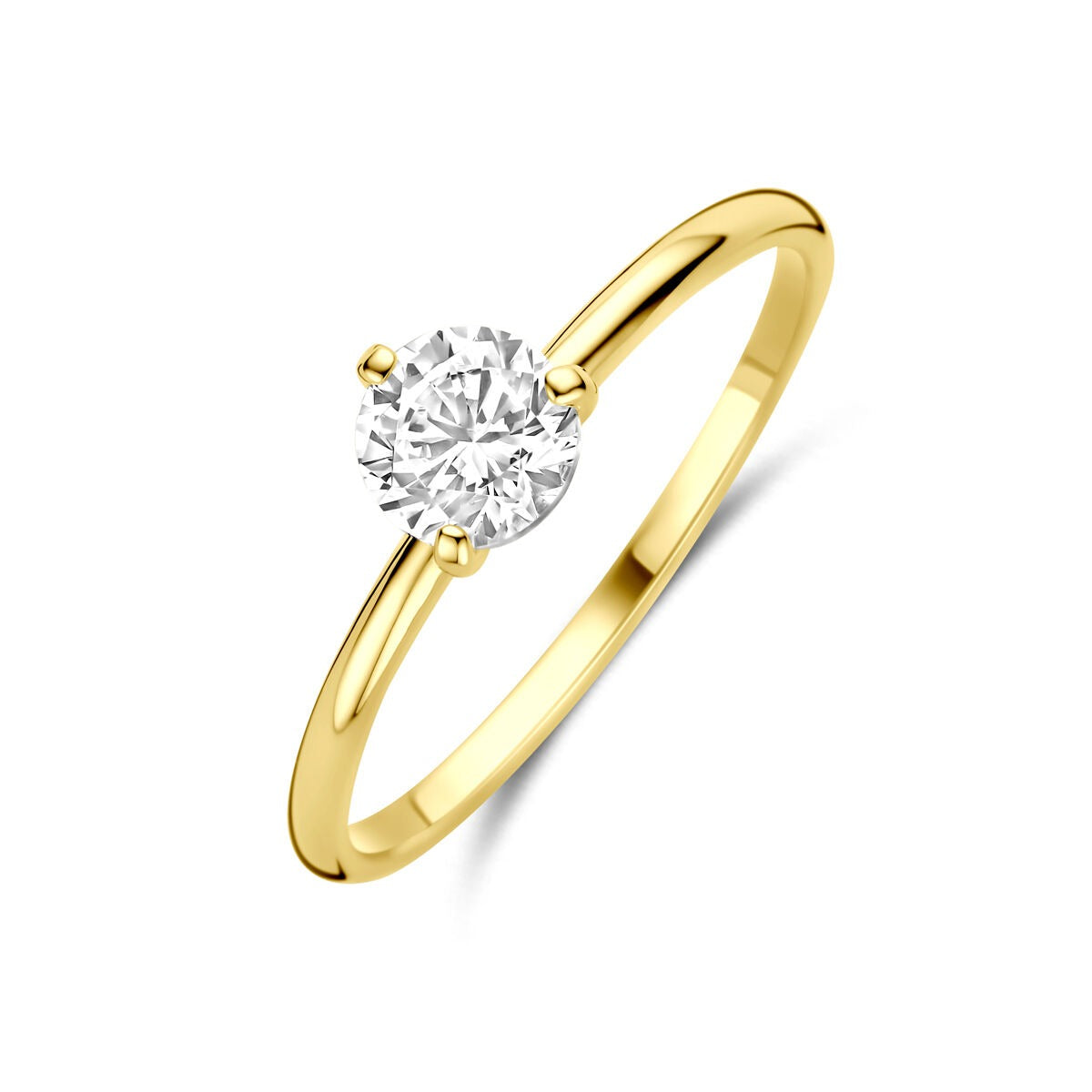 Anello da donna in oro giallo 14k con zirconia solitaria - taglio brillante.