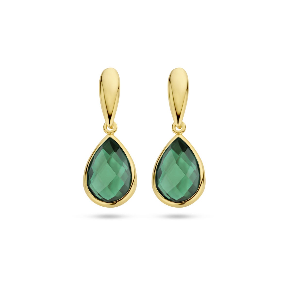 Orecchini in oro giallo 9k con gocce di agata verde sfaccettata.