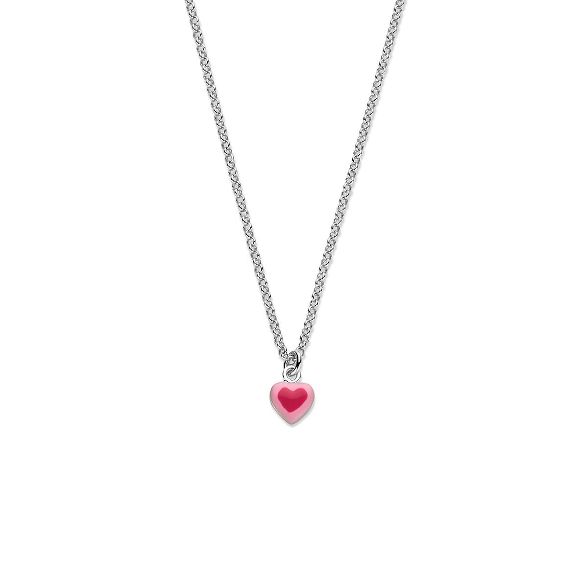 Collana per bambini in argento 925 rodiato con ciondolo a forma di cuore rosa, lunghezza 34 + 2 cm.