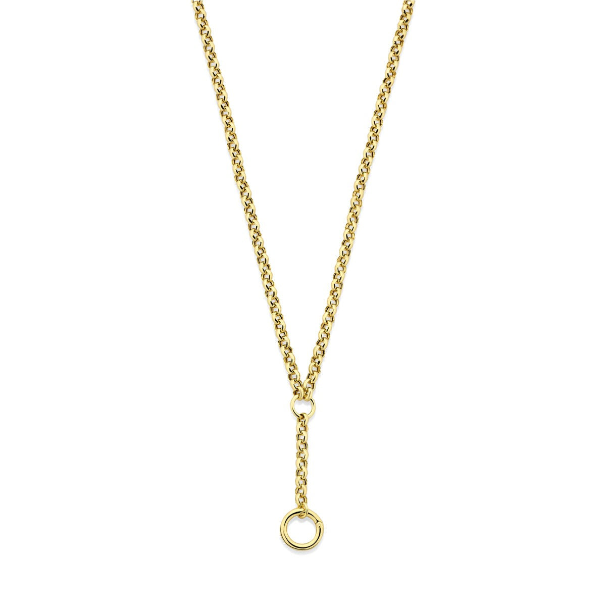 Verguld 925 zilveren Y-collier met een gevlochten ketting en een ronde connector, 46 cm lang.
