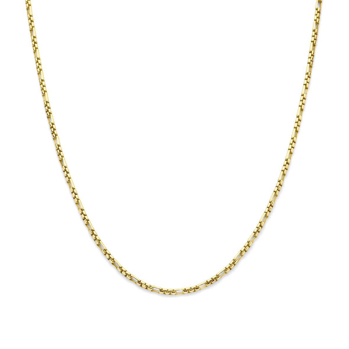 Geelgouden dames collier met een zilveren kern, 45 cm lang, met een fijne schakelstructuur.