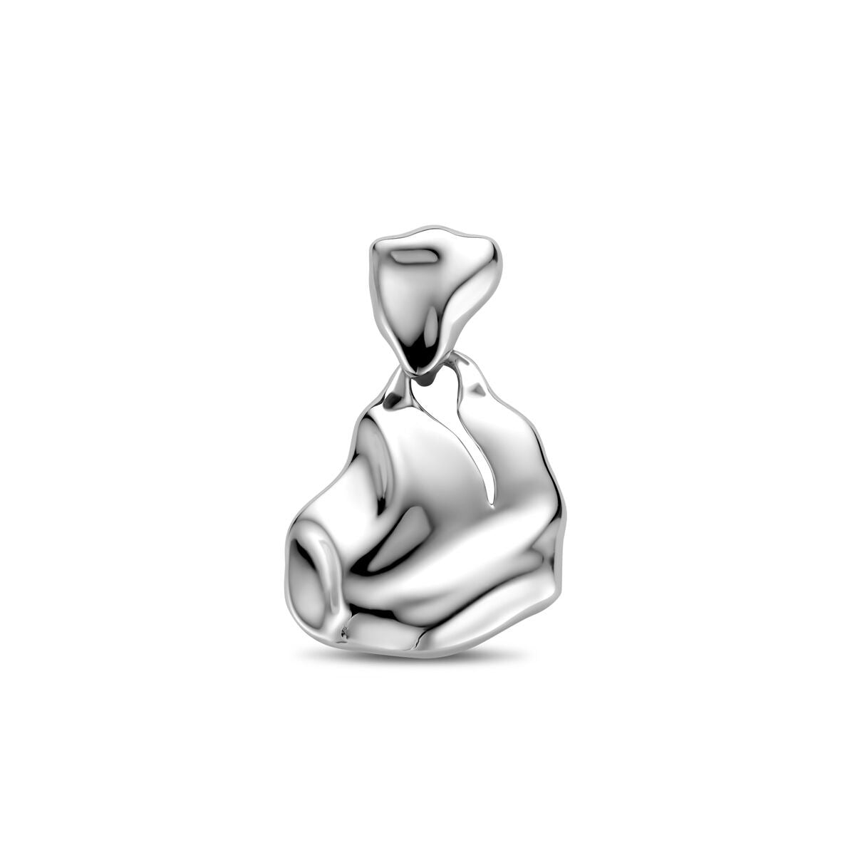 Ciondolo in argento rodiato, forma organica, dimensioni 22x16 mm.