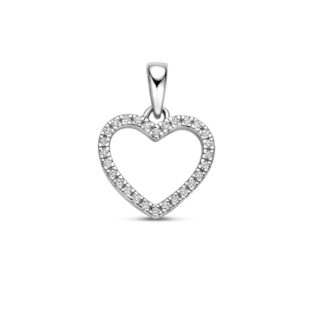 Ciondolo in argento 925 rodiato a forma di cuore con entourage di zirconi.