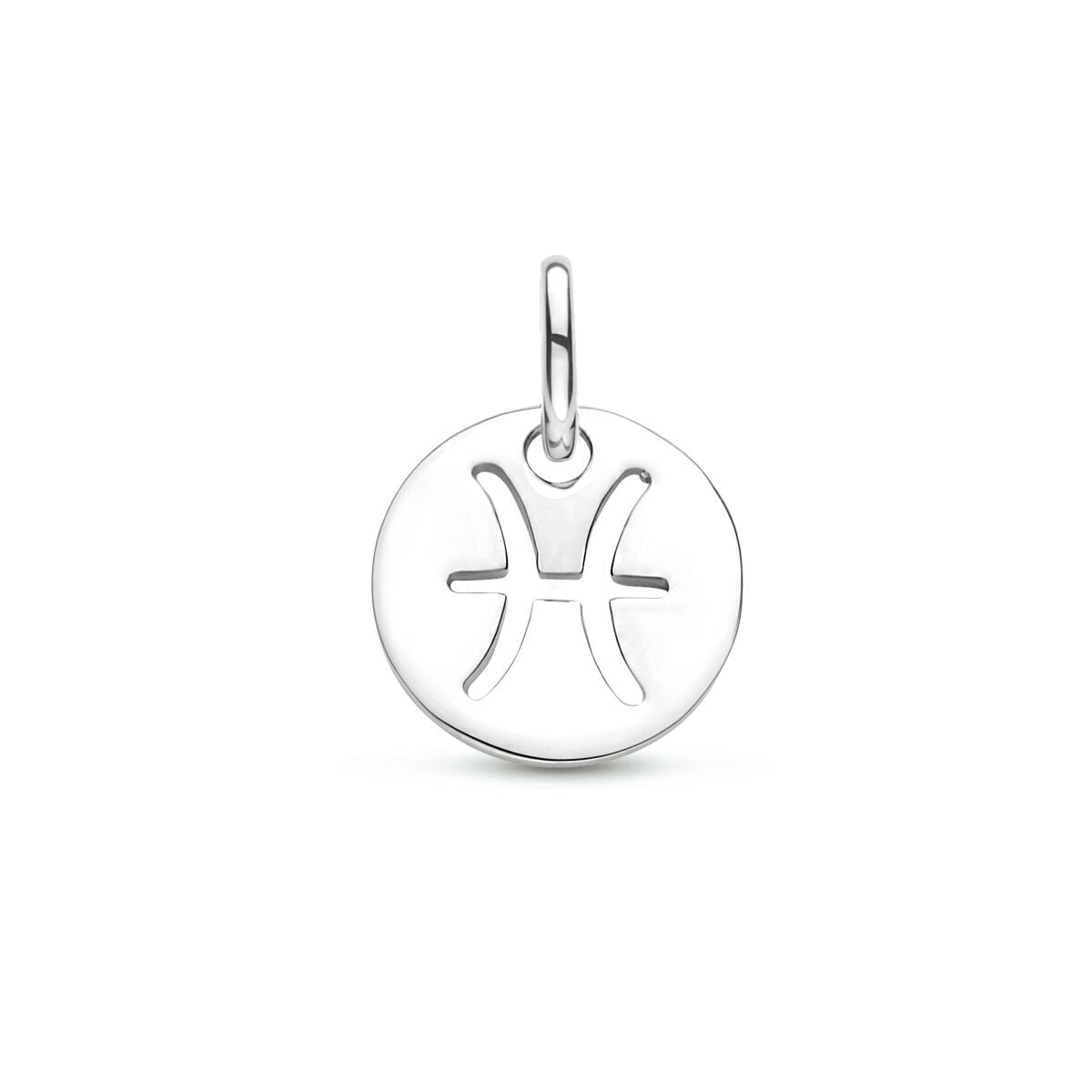 Ciondolo in argento 925 rodiato con simbolo zodiacale dei Pesci.