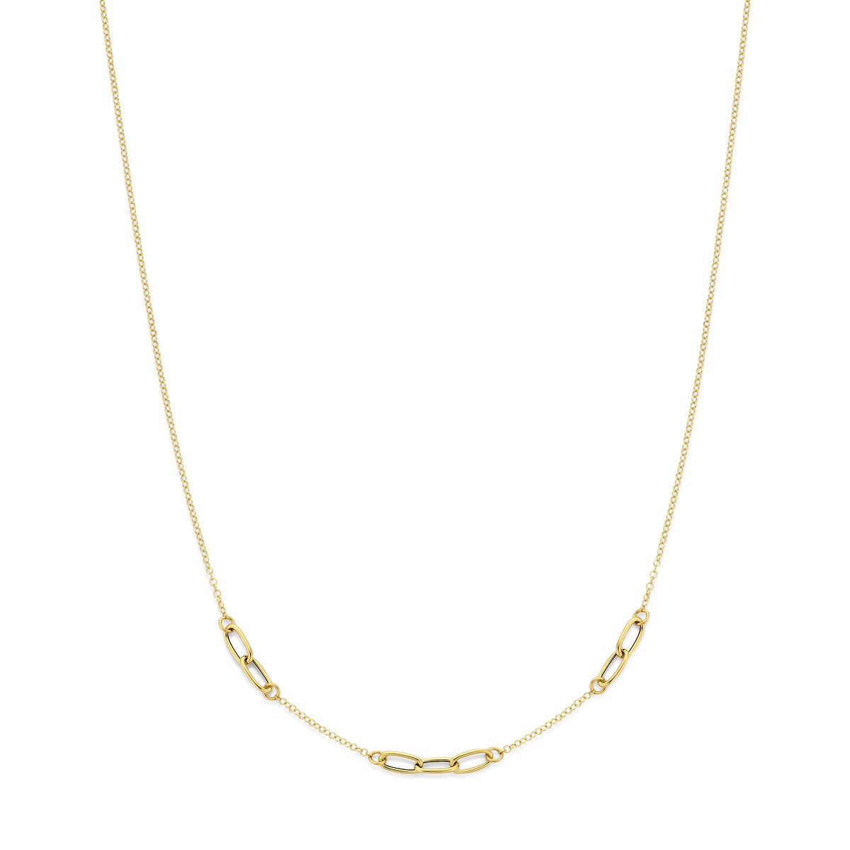 Bracciale in oro giallo 14k con chiusura a molla, caratterizzato da maglie ovali.