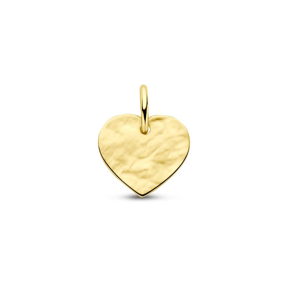 Ciondolo a forma di cuore in oro giallo 9k con finitura martellata.