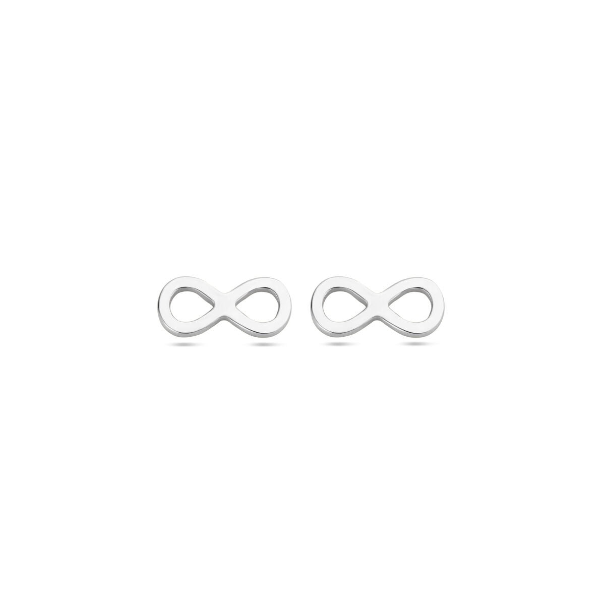 Orecchini in argento rodiato a forma di simbolo dell'infinito.