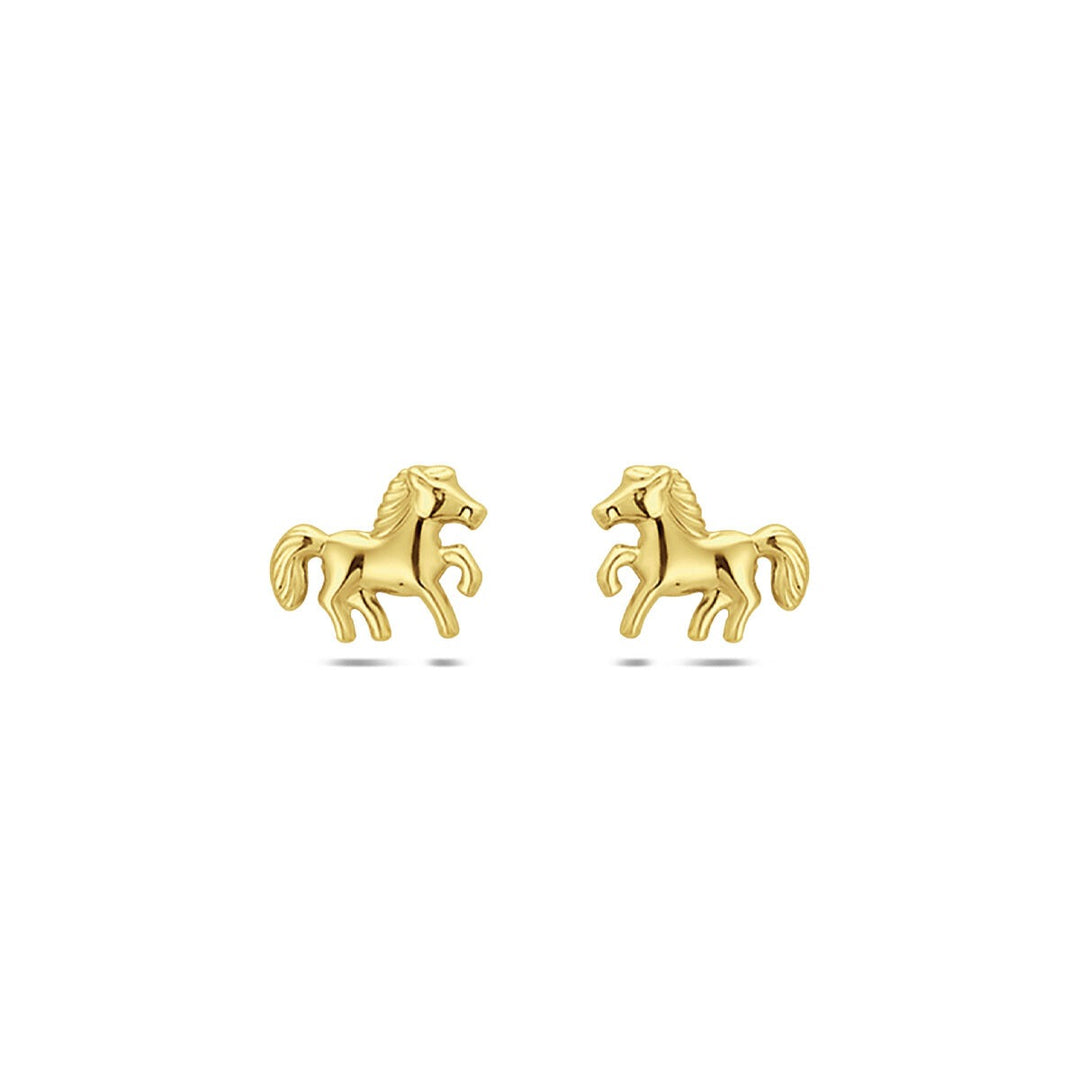 9k Geelgouden paard oorknopjes