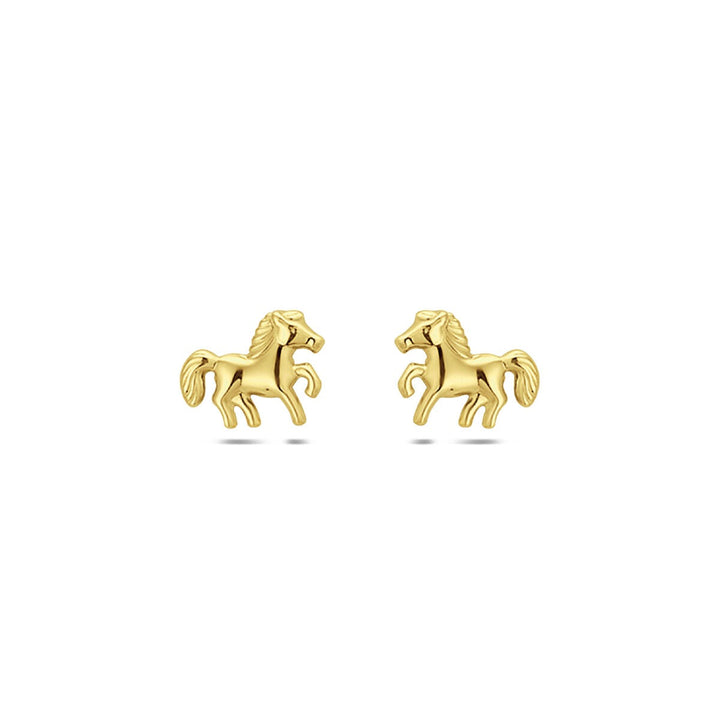 9k Geelgouden paard oorknopjes