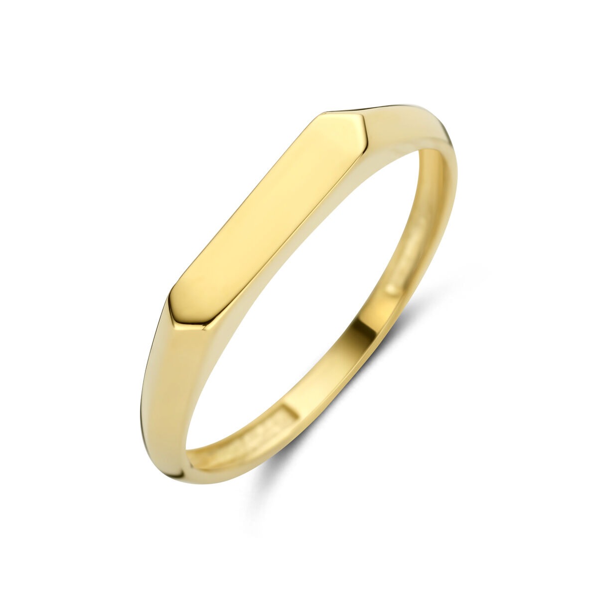 Anello da donna in oro giallo 14k con banda larga 7 mm e design geometrico.