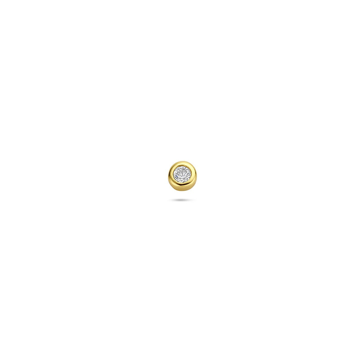 Verguld 925 zilveren flat back piercing met een ronde, heldere zirkonia in het midden.