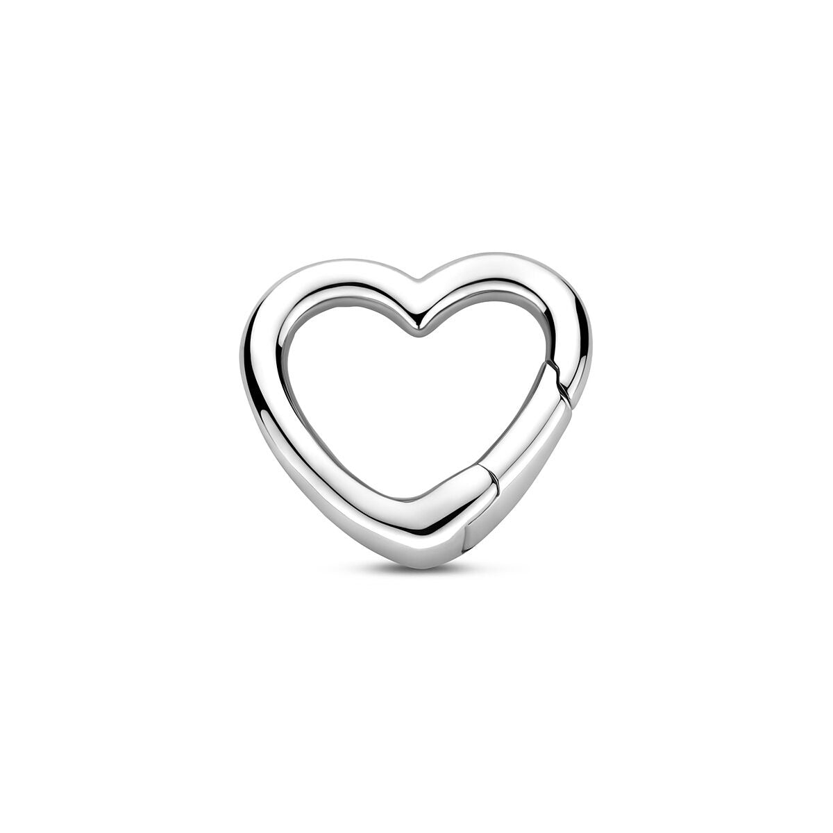 Connector a forma di cuore in argento rodiato, lucido e senza chiusura.