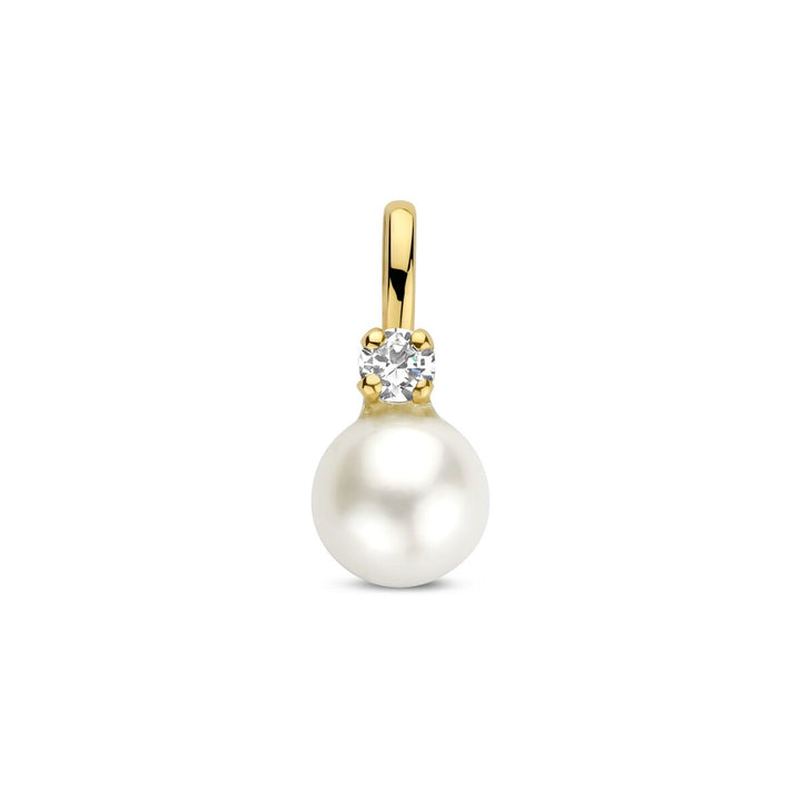 9k Geelkleurige hanger met zoetwaterparel en zirkonia 13 mm