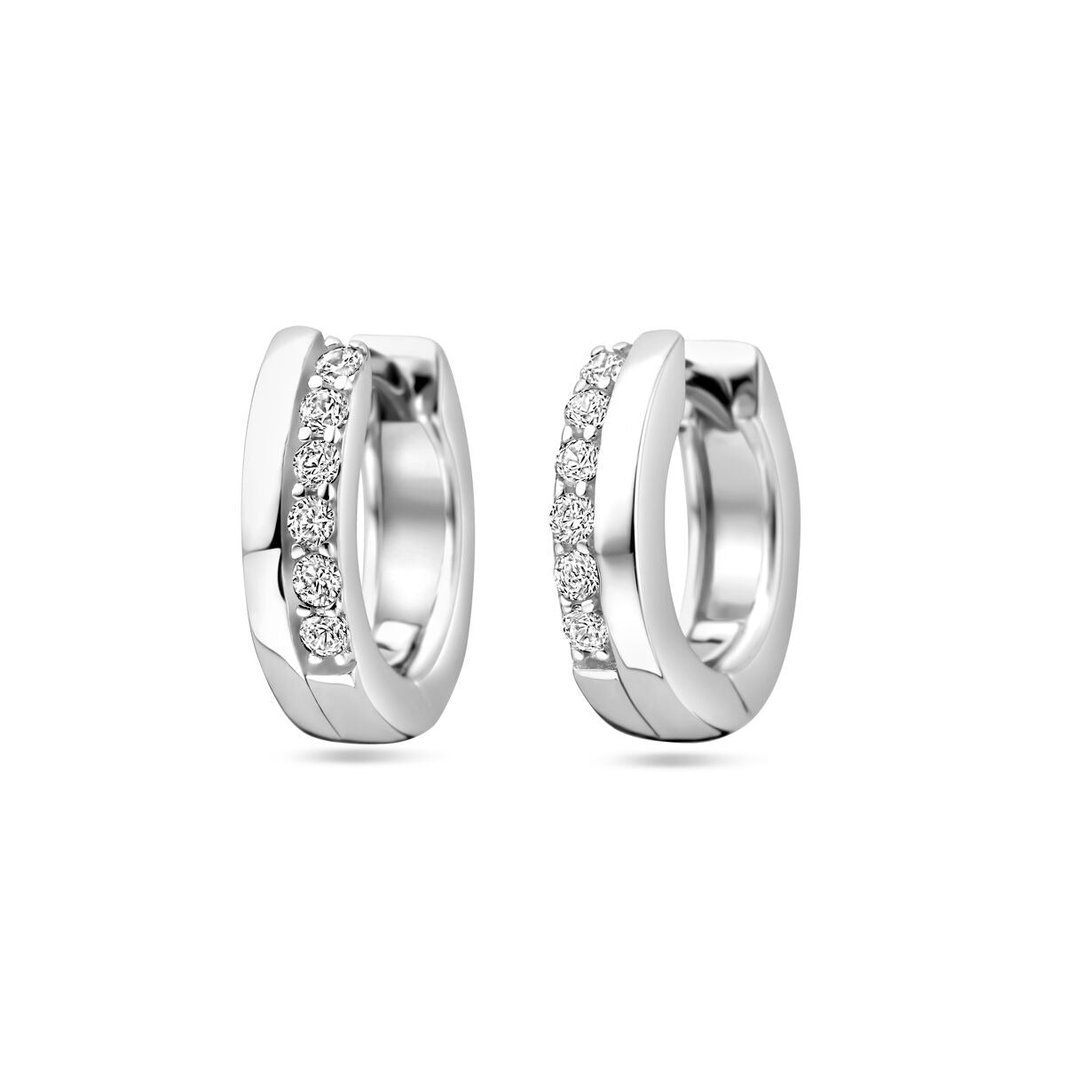 Orecchini alla creola in argento rodiato 925 con zircone, set di due.