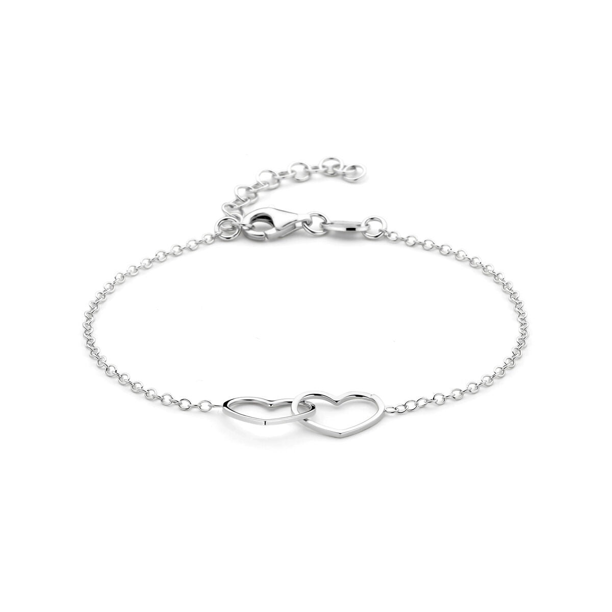 Bracciale argento con doppie cuori, finitura rodiata.