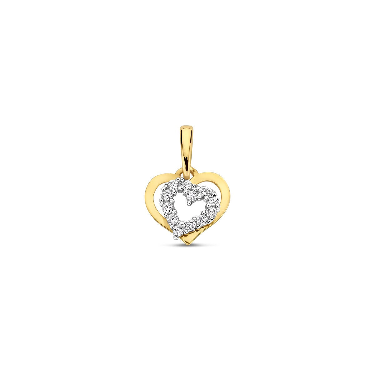Ciondolo a forma di cuore bicolore in oro 9k con zirconi.