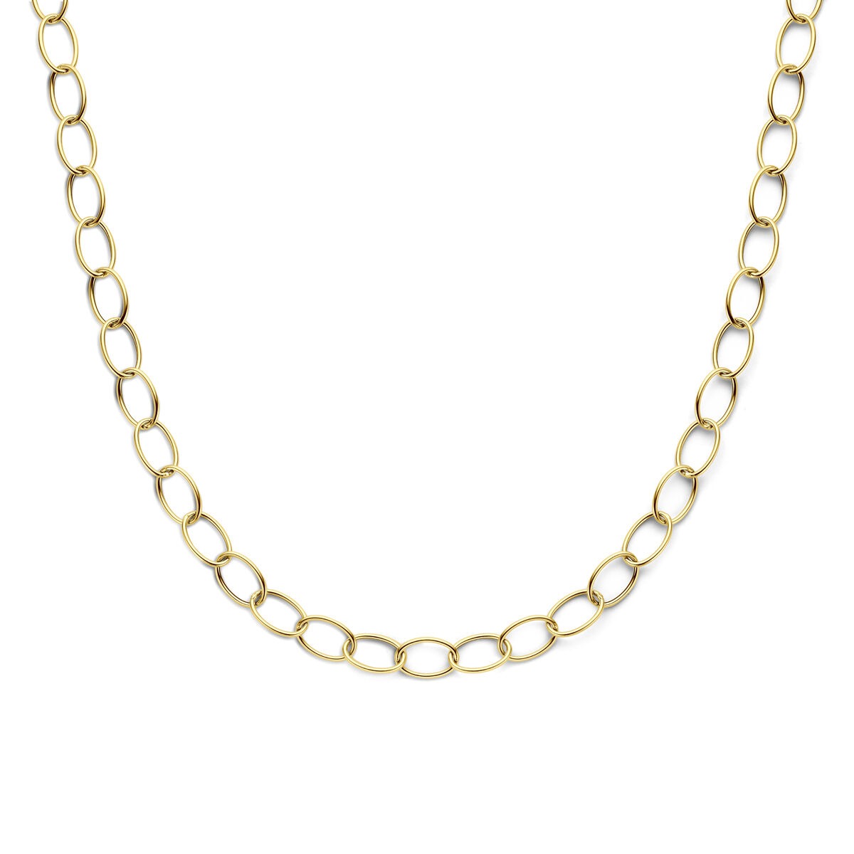 Collana in oro giallo da donna con ampie maglie, lunghezza 45 cm.