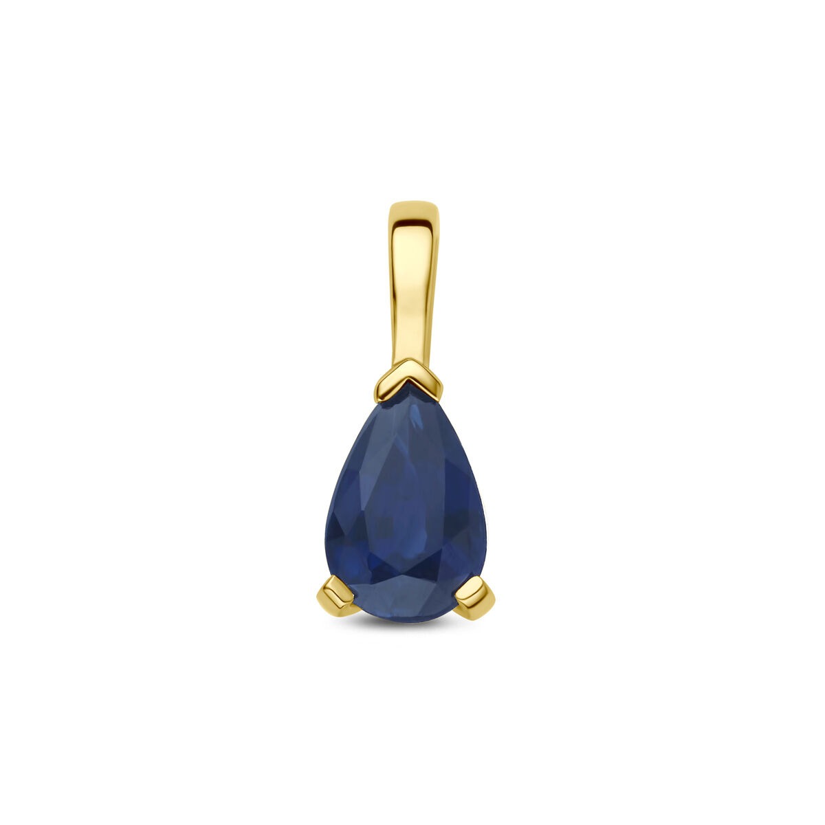 Ciondolo in oro giallo 14k con zaffiro a forma di goccia.