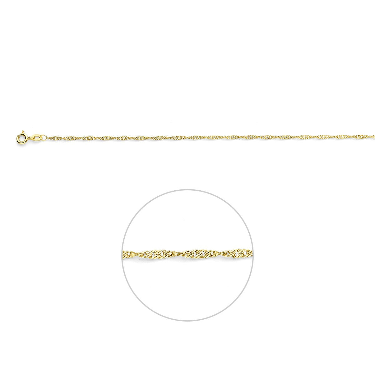Collana in oro giallo 9k con maglia Singapore di 1,8 mm di larghezza.