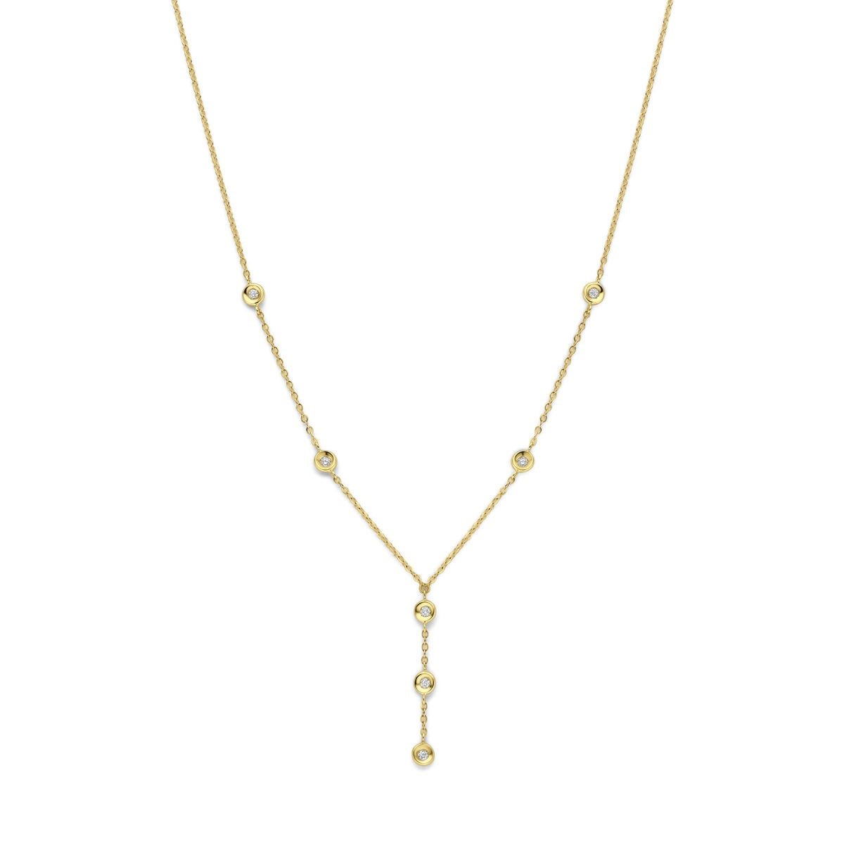 Collana in oro giallo 14k con diamanti da 0,21 ct, con dettagli pendenti.