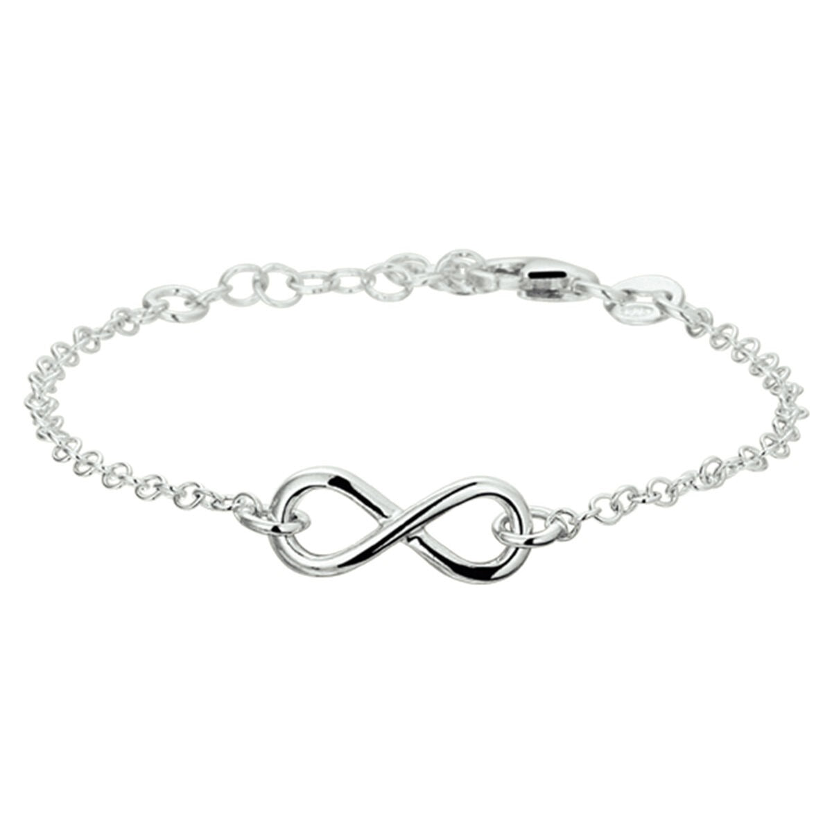 Bracciale in argento rodiato 925 con simbolo dell'infinito, design delicato.