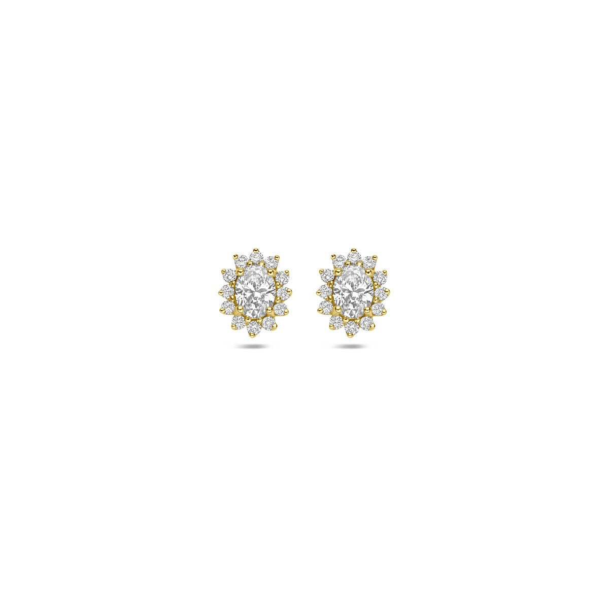 Orecchini in oro giallo 14k con diamante lab-grown da 0,43 ct, design floreale con pietre brillanti.