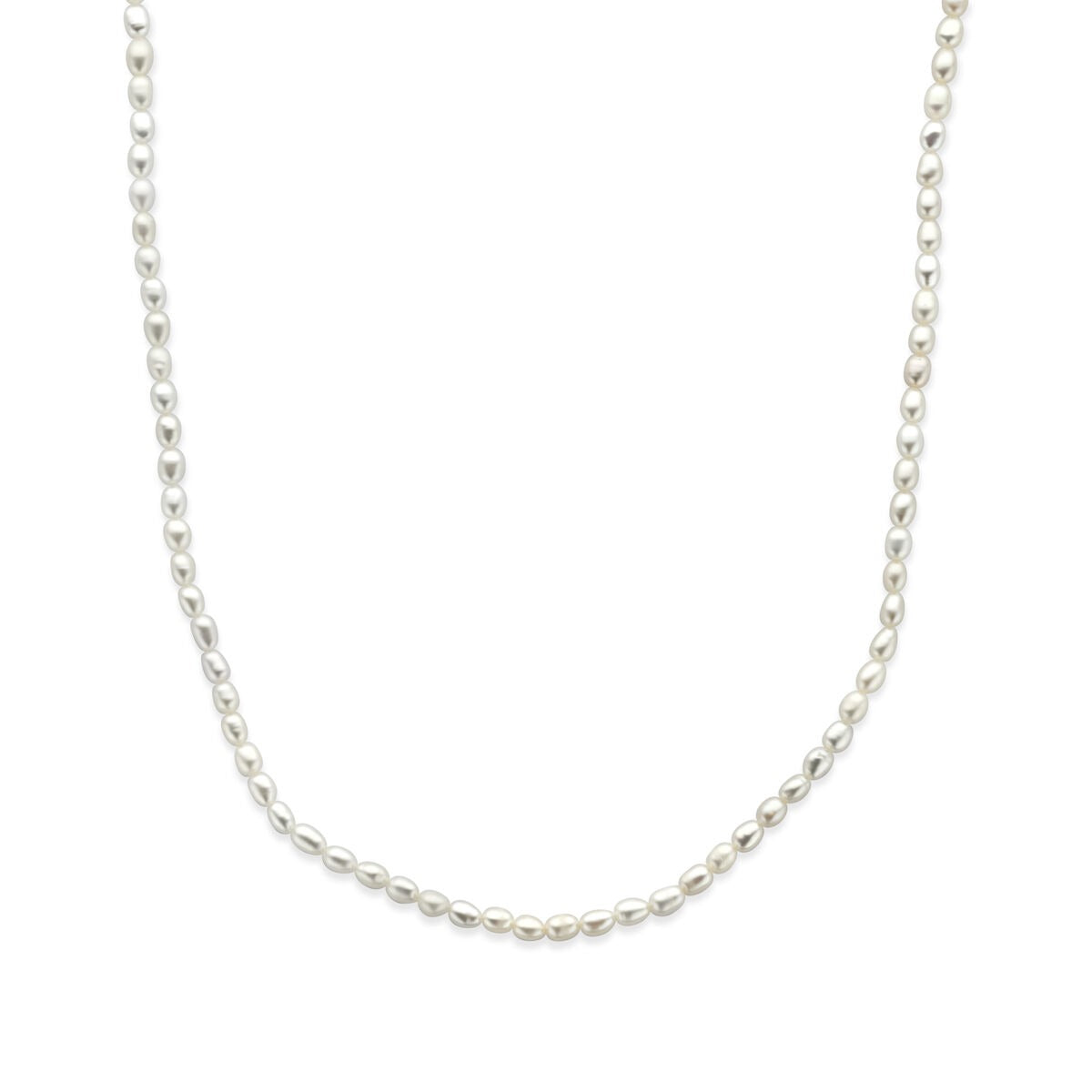 Gerhodineerde zilveren ketting met parels en een verstelbare lengte.