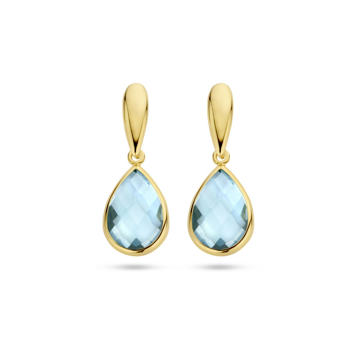 Orecchini in oro giallo 9k con topazio blu a forma di goccia.