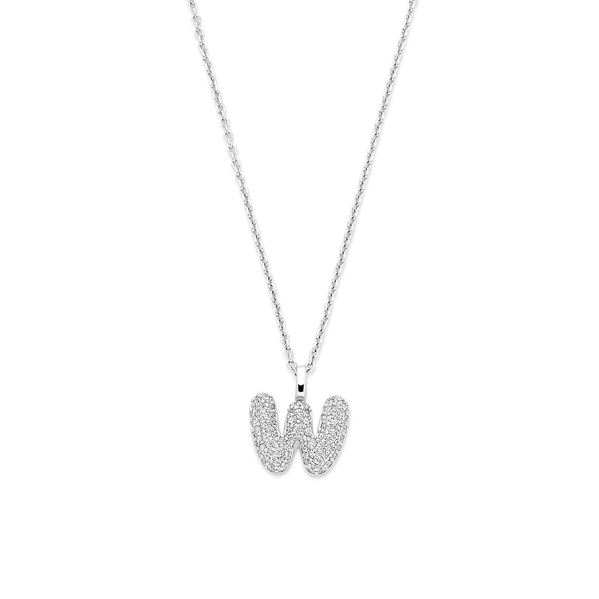 Gerhodineerd 925 zilveren letter collier met zirkonia