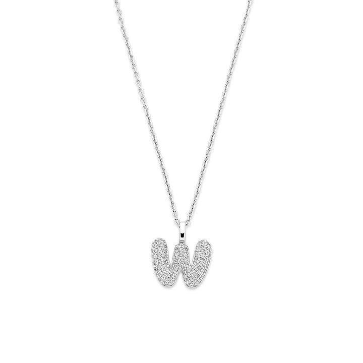 Gerhodineerd 925 zilveren letter collier met zirkonia
