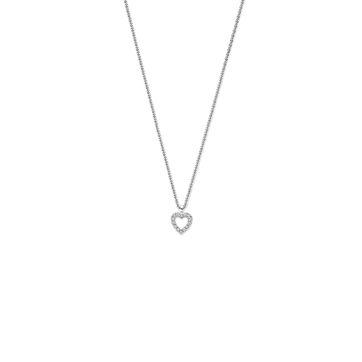 Collana in argento rodiato 925 con ciondolo a forma di cuore decorato con zirconi.